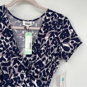 Leota Stitch Fix Exclusive Jemima Faux Wrap Knit Dress Blue Short Sleeves NWT